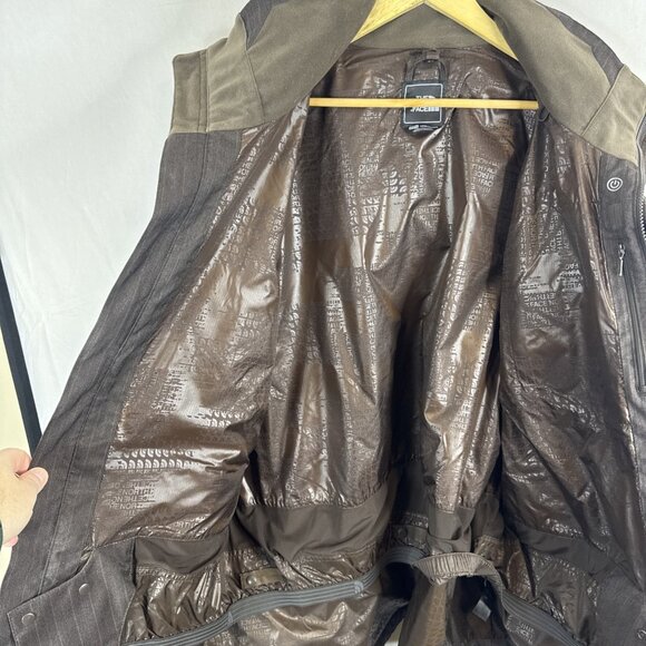 The North Face HyVent Hooded Jacket Men’s XL Brown Pinstripe Ski Shell - Picture 11 of 11